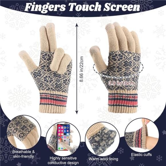 5 in 1 Women Winter Knitted Beanie Hat‎ Scarf Gloves Socks Earmuff Set Soft Warm - Picture 3 of 8